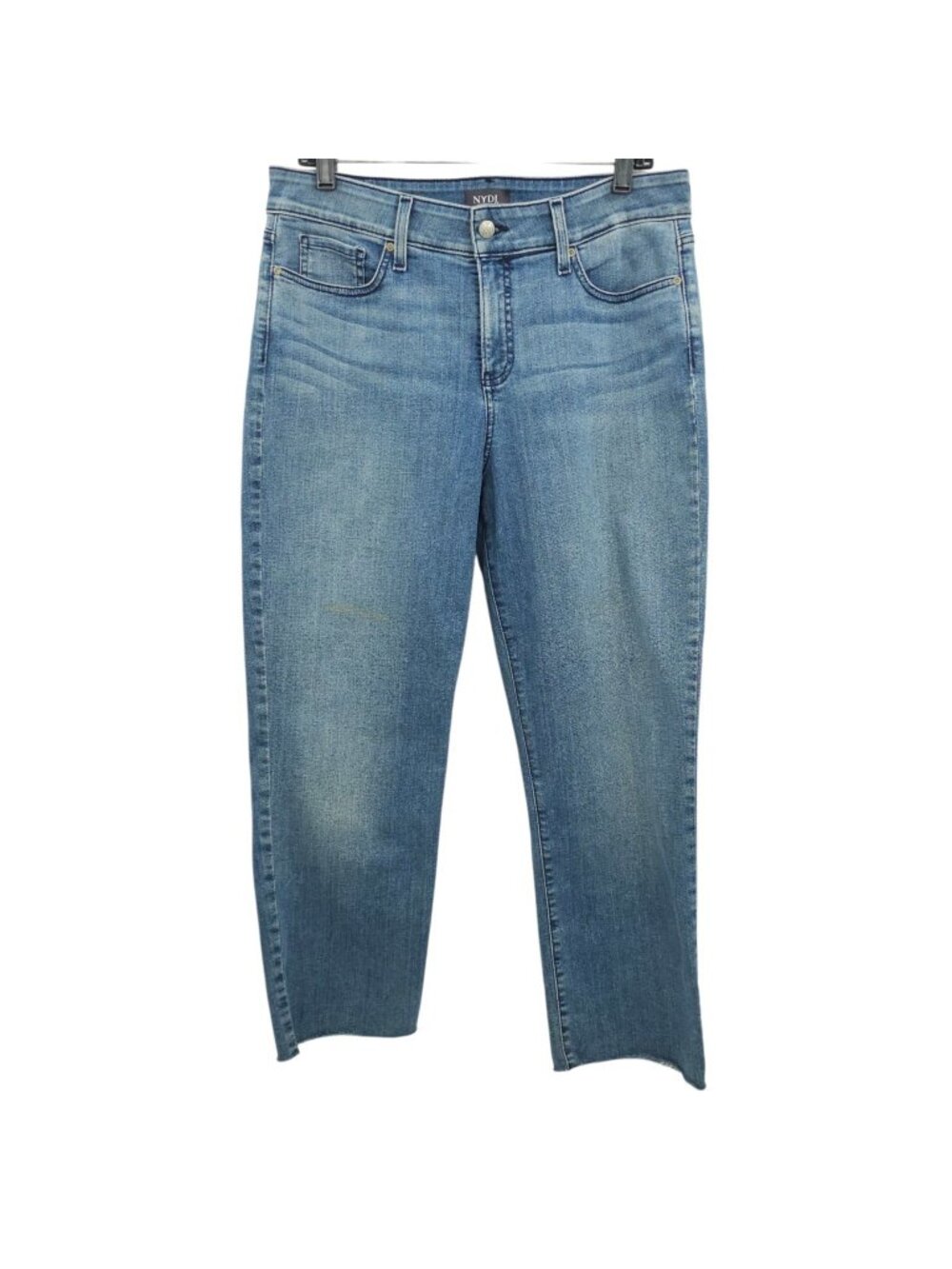 NYDJ Jenna Straight Ankle Jean 12 READ Lift Tuck Straight Leg Raw Hem Blue Denim